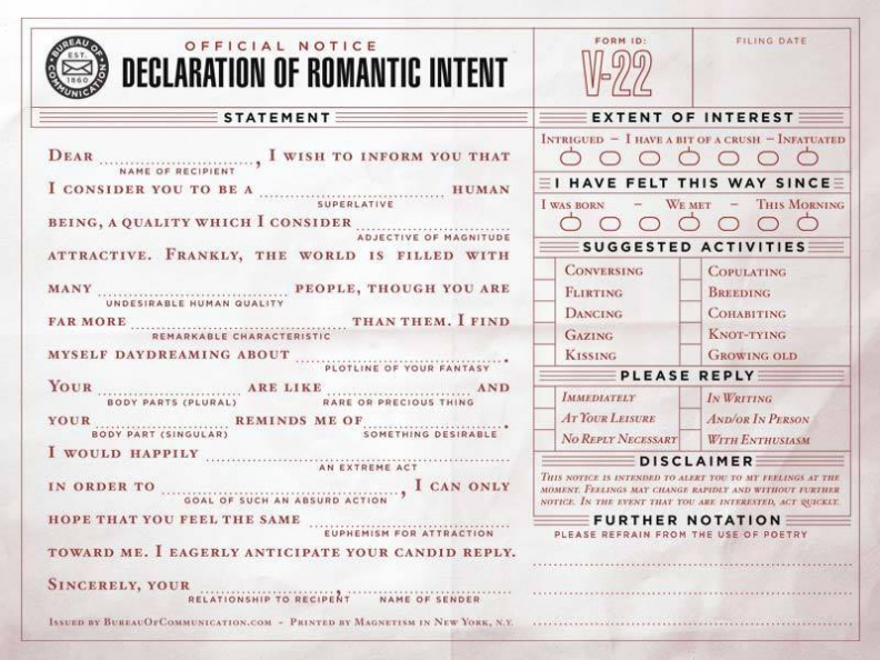 Declaration of romantic interest form