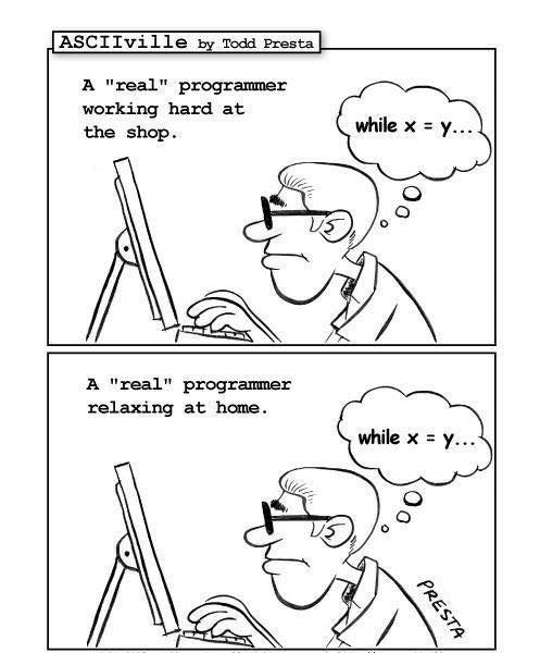 Real programmer working vs relaxing