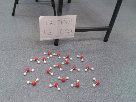 Caution wet floor with H2O