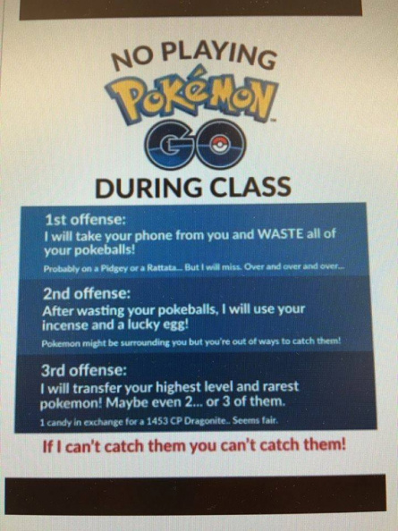 No Pokemon GO during class